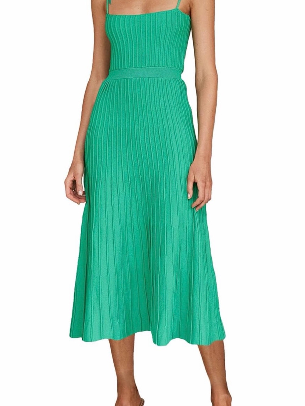 Green Ribbed Knit Midi Dress